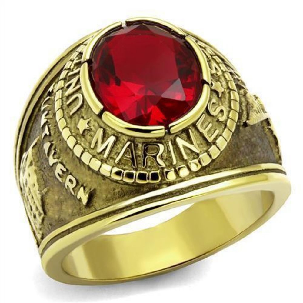 United States Us Marines Corp Ring - Usmc Military Rings Gold Red Stone